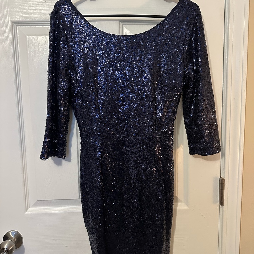PRICE DROP Lulu's Midnight Blue Sequin 3 Quarter Sleeve Dress